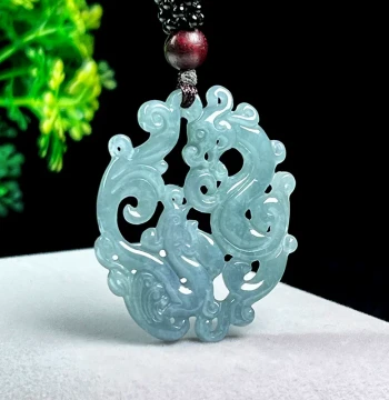 Natural Grade A Jadeite Dragon and Phoenix Bringing Prosperity Pendant, Authentic Jade Hollow Carved Dragon-Phoenix Plaque, Unisex Retro Style