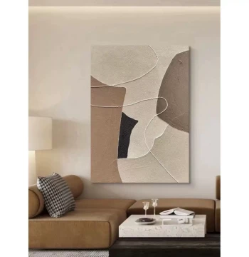 Hand-Painted Oil Painting, Raw Wood Wabi-Sabi Style Living Room Floor Decor, Minimalist Abstract Lines, Entryway Textured Wall Art
