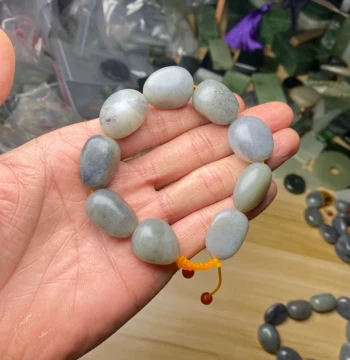 Natural Xinjiang Hetian Jade Seed Material Bracelet, Old Mine Blue-and-White with Original Skin, Unisex Raw Stone Bracelet Jewelry, Authentication Supported