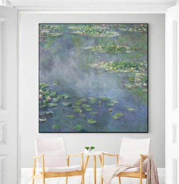 Monet Water Lilies Pure Hand-Painted Oil Painting Impressionist Art, Nordic Dafen Village Decorative Painting, Modern Entryway Living Room Art Wall Hanging