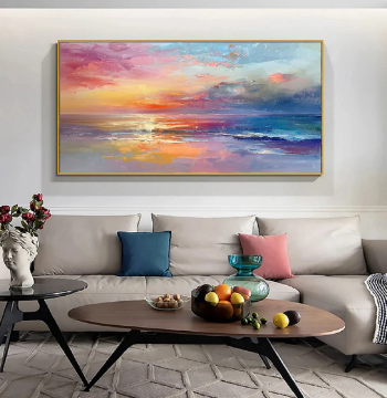 Dafen Village Pure Hand-Painted Oil Painting, Ocean Scenery, Modern Abstract Living Room Decorative Painting, Bedroom Office Horizontal Wall Hanging