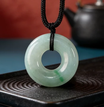 Natural Grade A Burmese Jadeite Ice-Glutinous Peace Buckle Pendant for Men and Women, Jade Necklace Accessory Flagship Store