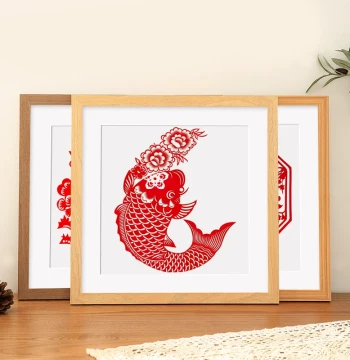 Solid Wood Handmade Paper Cutting Frame for Wall Hanging – New Year Window Flower and Spring Festival 'Fu' Character Mounting Frame, Empty Art Carved Paper Display Frame