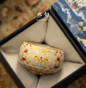 Sanxun Dunhuang Gold-and-Silver Inlaid Ru Kiln Teacup, Master Cup for Tasting, High-End Ceramic Personal Home Teacup