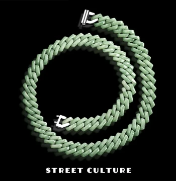 Natural Grade A Burmese Jade Green Diamond Cuban Link Bracelet Necklace Titanium Steel Hip-Hop Style Trendy Jewelry