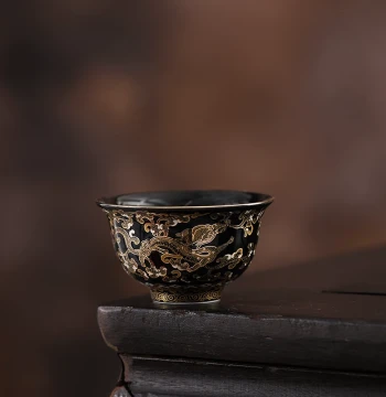 Enamel Colored Black Gold Glaze Dragon Pattern Press-Hand Cup: Single Master Cup, Ceramic Tea Cup, High-End Personal Exclusive Tasting Cup