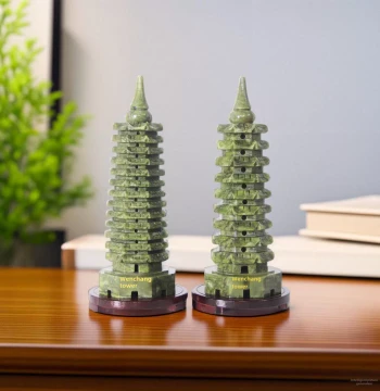Natural Jade Wenchang Tower Carved Home Decor Ornament, 9/13 Layers for Students Gaokao Success and Career Prosperity