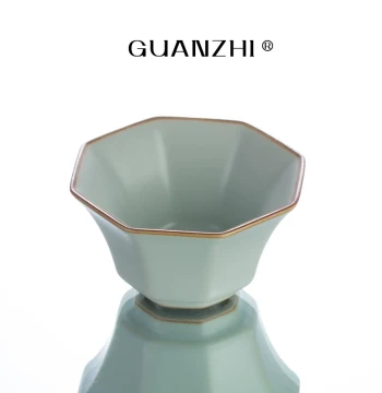 Guanzhi Sky Blue Ru Kiln Master Cup, Tea Bowl, Octagonal Cup with Crackled Glaze, Cultivable Vintage Tea Cup, Single Tasting Cup, Tea Ware