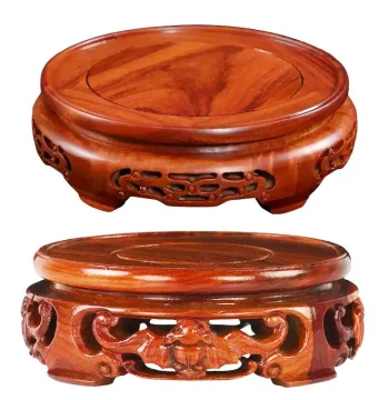 Rosewood Carved Bat Round Base Stand for Antique Vases, Zisha Teapots, and Unique Stone Ornaments