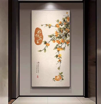 Pure Hand-painted Oil Painting 'Persimmons Bring Good Fortune', New Chinese Modern Minimalist Living Room Entrance Hall Hanging Picture, Sofa Background Wall Decor