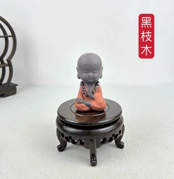 Ebony Wood Round Base Carved Craft Ornament Solid Wood Flower Pot Vase Jade Wood Stand Small Foot Flower Table