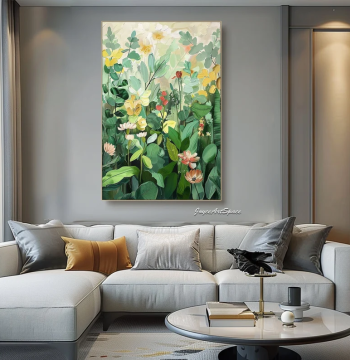 Dafen Village Hand-Painted Oil Painting Abstract Green Plants Flowers Niche Light Luxury Living Room Wall Art Corridor Restaurant Decor