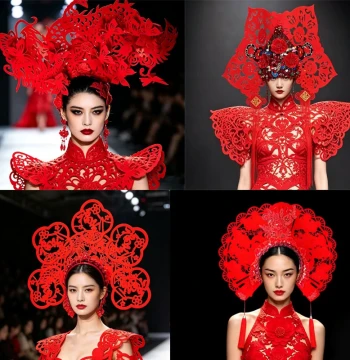 Original Intangible Cultural Heritage Paper-Cutting Headpieces – Felt & Flocked Fabric Handmade Hair Accessories for Fashion Shows & Chinese-Style Styling