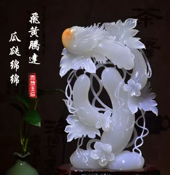 Natural Jade Carved Cucumber Ornament - Craftsmanship Office Home Living Room Entryway Decorative Display