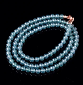 "Collector Grade" Natural Type-A Jadeite High-Ice Sky Blue Water Necklace, 108 Beads Sweater Chain, Round Beads, Authentic