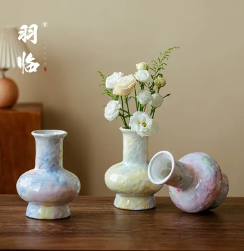 Jingdezhen Colorful Ceramic Mini Vase, Simple & Fresh Dining Table Small Flower Holder, Handmade Pottery Art Decorative Ornament