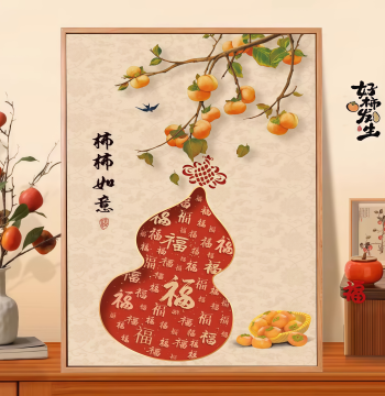 Persimmons Bring Good Fortune Landscape Paint by Numbers DIY Fill-in Hand-Painted Art Stress-Relief Decor for Living Room Entryway Display