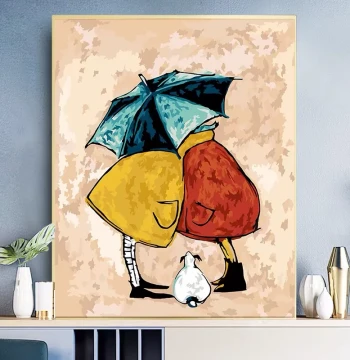 Dafen Village Hand-Painted Oil Painting, Nordic Retro Abstract Art Figure Living Room Decor, Cartoon Bedroom Cozy Wall Hanging