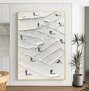 Dafen Village Hand-Painted Oil Painting Abstract Snow Mountain Skiing Scenery Living Room Decor Entryway Corridor Study Office Hanging Art