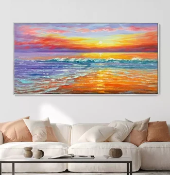 Dafen Village Pure Hand-Painted Oil Painting Ocean Sunrise Living Room Decor Prosperous Career Office Horizontal Study Wall Art