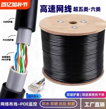 Outdoor Cat5e/Cat6 Gigabit Ethernet Cable, Waterproof, Home Use, Oxygen-Free Copper, PoE Surveillance, 300m Box, Cat6 Network Cable