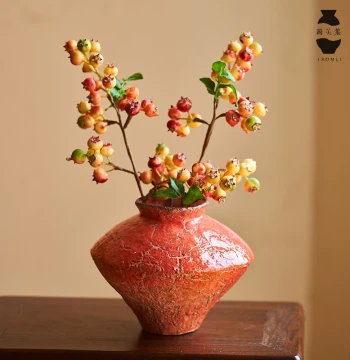 Taomeiji Ceramic Vase for Flower Arrangement, Niche Retro Handcrafted Style for Homestays & Hotels, Wabi-Sabi Red Zen Floral Decor