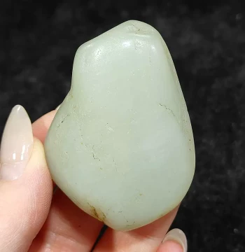 53g Hetian Jade White Seed Material Raw Stone, Xinjiang Yulong River Grade II White Jade Original Seed with Good Shape for Health Preservation, Jade Pendant Material