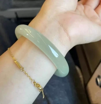 Natural Jadeite Glaze Hetian Jade Bangle, Green Jade Bangle, True Qing Water Color Jade Bracelet, Lake Green Jade Bangle for Women