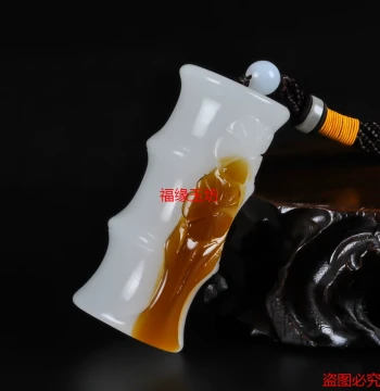 Outer Mongolian Jade Hand Piece, Seed Material Raw Stone Mutton-Fat White Jade Bamboo Section Handle, 'Rising Step by Step' Jade Play Piece