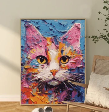 Cat Trendy Art Premium Digital Oil Painting DIY Fill-in Color Hand-Painted Acrylic Decorative Art