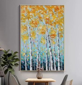 Dafen Village Pure Hand-Painted Oil Painting Birch Forest Landscape Nordic Living Room Sofa Decor 3D Textured Entryway Wall Art