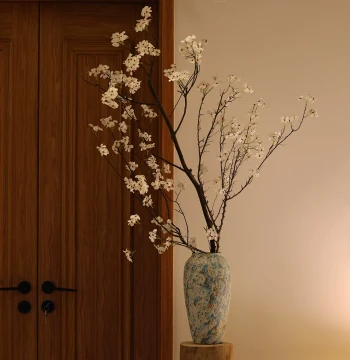 Sen Kongjian Living Room Ornament - Premium Atmospheric Artificial Pear Blossom in Ceramic Vase, Chinese Style Decor for Tea Room, Handmade Potted Plant