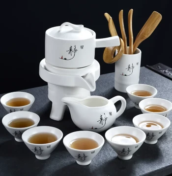 Lazy Automatic Kung Fu Tea Set for Home Use, Ceramic Teapot with Stone Mill Design, Magic Tea Brewer, Tea Drinking Cups and Accessories
