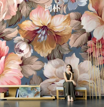 Kepu American Style Hand-Painted Floral TV Background Wallpaper: Artistic Oil Painting Flower Waterproof Wall Covering for Living Room Sofa (In Stock)