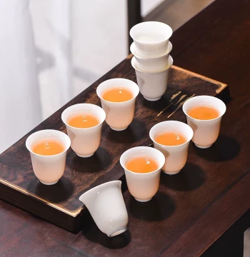 Mutton Fat White Porcelain Teacups, 10-Pack or 6-Pack Kung Fu Tea Cups, Small Ceramic Cups for Home Guest Hospitality