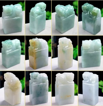 Custom Myanmar Jade Authentic Natural Jadeite Pixiu Seal Grade A Jade Wealth-Attracting Pixiu Jade Stamp, Custom Engraving Available
