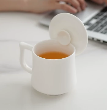 Dehua White Porcelain Waisted Office Cup, Personal Exclusive Water Mug with Lid, Mutton Fat Jade Porcelain Kung Fu Tea Cup Customizable
