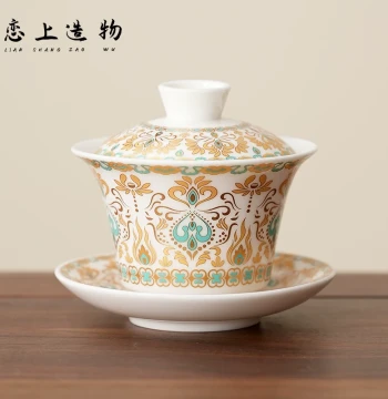 Dehua White Porcelain Three-Talent Hovering Gaiwan Tea Cup with Lid, Single Piece, Premium Ceramic Kung Fu Tea Set, Brewing Bowl, Three-Piece Set