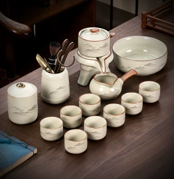 Ru Kiln Tea Set: 2026 New Automatic Gongfu Teapot and Ceramic Cup Set for Lazy Brewing