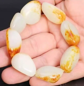 Authentic Xinjiang Hetian Jade Bracelet with Red Skin Raw Seed Material White Jade Bracelet for Men and Women