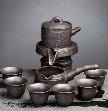 Purple Clay Lazy Automatic Tea Set Home Living Room Kung Fu Teacup Teapot Tea Tray Small Set Stone Mill Brewer