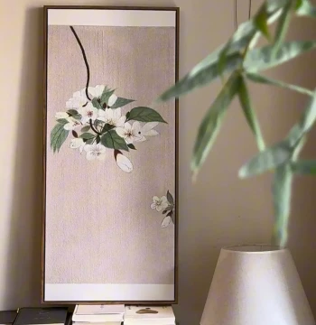 New Chinese Minimalist White Flower Branch Hand-Painted Style Vertical Entryway Art - Elegant Zen Corridor & Private Room Wall Decor