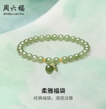 Zhou Liu Fu Gold-Inlaid Hetian Jade Fortune Bag Beaded Bracelet, New Chinese Style Jade Jewelry for Festive Gifts