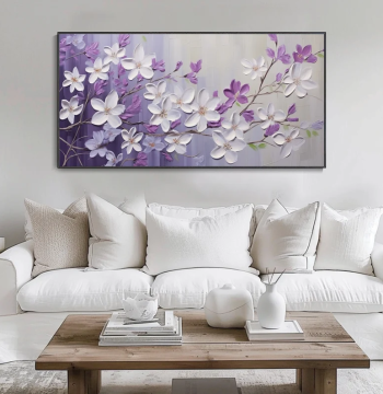 Dafen Village Pure Hand-Painted Oil Painting, Abstract Elegant Floral, Living Room Decorative Painting, Horizontal Version, Bedroom Textured Light Luxury Hanging Art