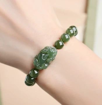 Hetian Jade Ruyi Pixiu Bracelet – Wealth-Attracting Green Jade Beads for Couples, Lucky Transfer Beads