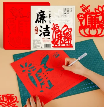 Integrity-Themed Paper Cutting Artwork: Intangible Cultural Heritage DIY Semi-Finished Kit with Red Patriotic Culture Patterns and Drafts