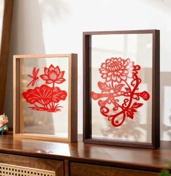 Paper Cutting Picture Frame, Shadow Puppet Image Frame, Acrylic Mounting Frame for 'Xi' and 'Fu' Character Works, Display Frame