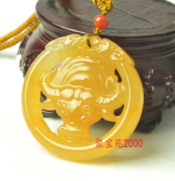 Natural Authentic Yunnan Huanglong Jade Zodiac Ox Pendant, Unisex Dragon Year Turnaround Fortune Jade Hanging Ornament, Yellow Jade Ox