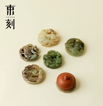 Shuke Ancient Jade Lid Rest Collectible Jade Carving Study Paperweight Tea Tool Ornament Elegant Play Imitation Antique Jade Pendant Holder