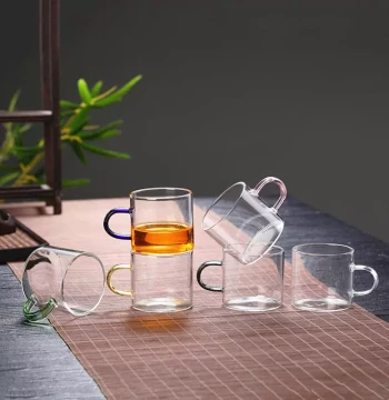 Glass Teacup Small Cup with Handle Tasting Cup Thickened High-Temperature Resistant Tea Drinking Kung Fu Tea Set Transparent Explosion-Proof